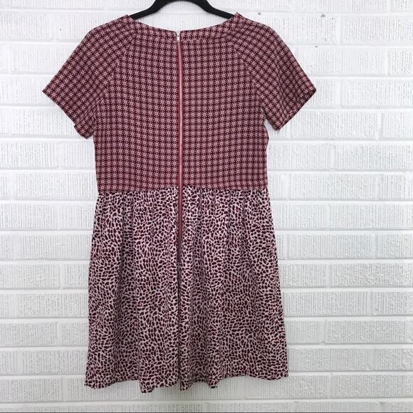TopShop Size US 4 Red Mixed Print Flounce Dress Back Zipper Short Sleeve Mini - Picture 2 of 7